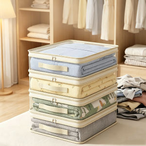 Transparent Mesh Clothing Storage Box Stackable Wardrobe Organizer With Handle Household Dust-Proof Clothing Organizer