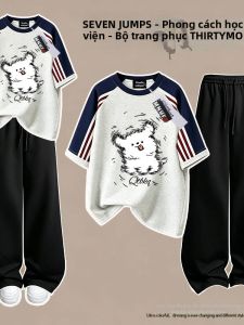 Bộ Quần Áo Cổ Trụ Tay Ngắn Cotton cho Bé Lớn