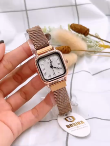 Bosika นาฬิืกาข้อมือสายแม่เหล็ก ปรับสายได้ หน้าปัด2ดีไซน์ ประดับด้วยคริสตัลระยิบระยับ พร้อมตั้งเวลาให้พร้อมใช้งาน