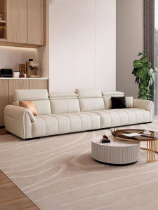 Modern Minimalist Italian Style Tech Cloth Sofa Genuine Leather Living Room Couch Combination Straight Row Three Four Seater