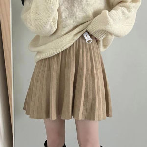 กระโปรงสั้นถักเอวสูงสำหรับผู้หญิงตั้งครรภ์ ฤดูใบไม้ร่วง/ฤดูหนาว กระโปรงสั้นผ้าขนสัตว์อเนกประสงค์ กระโปรงสั้นทรงเอเอวสูง กระโปรงสั้นทรงเอ