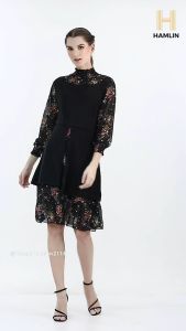 Hamlin Rachel Midi Dress Wanita Lengan Panjang Turtleneck Material Cotton ORIGINAL - Red Black