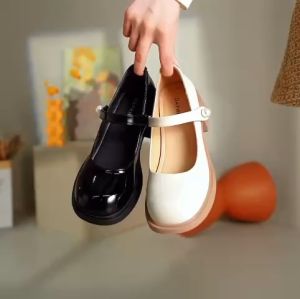 (fom rộng đặt lùi 1 size) Giày đốc nữ da bóng quai cài ngang đính ngọc 6cm cực đẹp