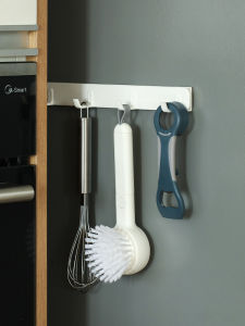 FaSoLa Kitchen Wall Long Strip Plastic Pull out Sticky Hooks Gap Hooks No Drilling Required Four Row Hooks for Storage Organization