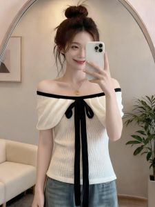 Off-Shoulder French Style Bow T-shirt Plus Size
