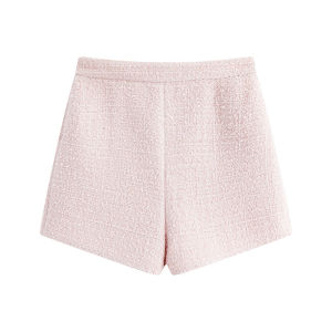 Fancy Pink High-Waist Slimming A-Line Tweed Sequin Shorts for Office
