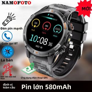 Đồng Hồ Thông Minh GPS Mới Với Pin 580mAh Màn Hình 1.46 Dành Cho Nam Tích Hợp La Bàn Đèn Pin Mạnh Gọi Bluetooth Theo Dõi Sức Khỏe & Giấc Ngủ