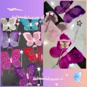 SAYAP PERI 1 SET ( 3 IN 1 ) NON LED / SAYAP PERI DOUBLE KUPU-KUPU / MAINAN PERI ANAK / BUTTERFLY WINGS