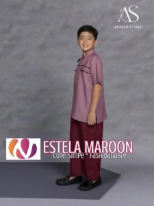 BAJU STELAN ANAK LITTLE BOY DAILY OUTFIT NIBRAS ESTELA MAROON  / BAJU NGAJI ANAK COWOK BOYS SET ATASAN & CELANA FRESH & CUTE
