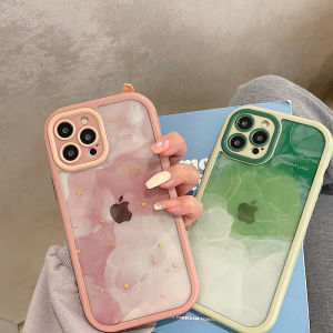 CrashStar Ins Watercolor Rendering Transparent Hard Shockproof Phone Case For iPhone 16 15 14 13 12 11 Pro Max Plus XS XR X Ink Painting Gradient Anti-fall Phone Casing Clear Phone Cover With Full Cover Lens Camera Protection Shell Top Seller