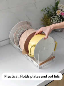LivinEase Stainless Steel 304 Pot & Lid Organizer - Adjustable Space Saving Rack Cutting Board Holder Kitchen Storage (INS Style)