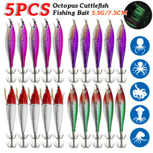 1-3Pcs 5.5g Laser Luminous Floating Horizontal Wood Shrimp Lure Hook Fishing Tackles Simulation Squid Hook Cuttlefish Fish Baits