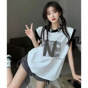 Pure Cotton White Strap Vest Womens Inner Wear Outerwear Loose Shoulder Patchwork Sleeveless American Retro INS Top