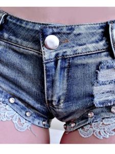 Solid Color Denim Lace Shorts for Women Low Waist Straight Leg Casual Pants Street Style Summer Collection Pure Color Jeans