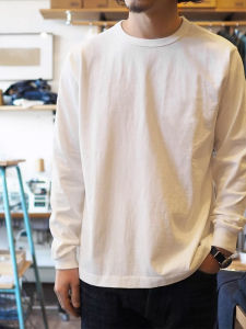 Áo Thun Cotton Dài Tay Maden American Loose round Neck Heavyweight White Base Layer Spring for Men