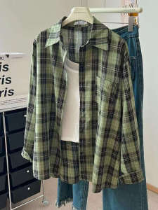 Retro Hong Kong Style Womens Plaid Shirt Jacket Long Sleeve Casual Loose Fit Outerwear Vintage Feel Layering Breathable