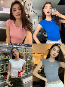 Áo Thun Nữ Tay Ngắn Màu Trắng Ôm Vừa Vặn Cổ Tròn Mùa Hè 2025 Áo Thun Nữ Dáng Rộng Cổ Tròn Tay Lửng Màu Trơn