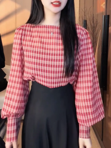 QINGNAER | Vintage Plaid Long Sleeve Shirt