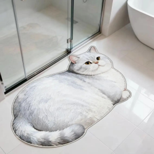 VIKAMA Orange Fat Cat Shaped Lying British Shorthair Pet Art Flannel Door Mat Non Slip Entryway Bedroom Living Room Home Decor