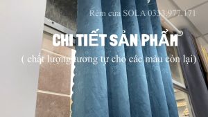 Rèm vải chống nắng màu xám đậm họa tiết bông nhỏ may hoàn thiện có độ nhún sóng rèm cửa sola