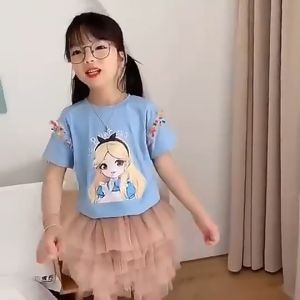2-8 Years Kids Girl T-Shirt Dress Cartoon Short Sleeve Skirt Children Girl Korean Tops Blouse Baju Budak Perempuan Murah