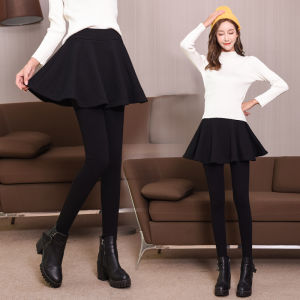 Spring & Fall Fake Two Pieces for Winter with Skirt Thickened Single-Layer Fleece-Lined Leggings Womens Outwear High Waist Slimming and Warm Pleated Pantskirt