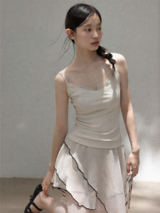 Cantonstory | French Ash Grey V-Neck Lace Sleeveless Tank Top For Summer Slimming