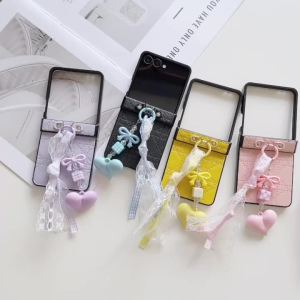 Ốp Điện Thoại Samsung Galaxy Z Flip Bằng Da PU Họa Tiết Hoa Có Dây Đeo Tay - Bảo Vệ Bản Lề Chống Sốc Kèm Dây Đeo Cho Các Model 7 6 5 4 3 5G Flip7 FE