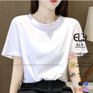 Áo Phông Nữ Form Rộng Cổ Tròn Ngắn Tay Dáng Suông Kiểu Basic Vải Co Giãn 4 Chiều Màu Trắng Đen ELY207R Áo Thun nữ Cổ Tròn Form Rộng Vải Borib Co Giãn 4 Chiều