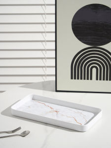 จานรองอาหารแบบสี่เหลี่ยมยาวสไตล์ยุโรปเหนือ จานรองเครื่องดื่ม จานรองอาหารสำหรับโรงแรมระดับไฮเอนด์ จานรองขนมในห้องนั่งเล่น