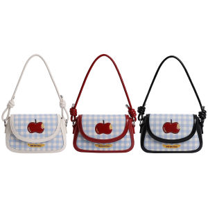 [Ueb Wholesale Center]PU หนัง Apple ลายสก๊อตกระเป๋าสะพายปรับสายสะพายข้างกระเป๋าสี่เหลี่ยมสำหรับผู้หญิงทำงานช้อปปิ้งท่องเที่ยวทุกวัน