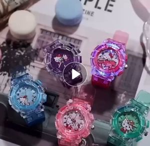 Hello Kitty Watch for Kids Girls Transparent Luminous Digital Watch Cute 3D Cartoon Kids Watch Plastic Wrist Watch For Kids Boys Girls Gifts