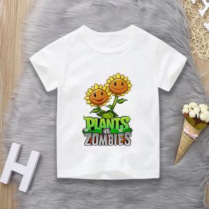 Bandai | Summer Plants Vs. Zombies Printed Casual T-Shirt Boys Girls Short Sleeve Top for Middle School Students Family Matching Outfits