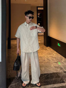 Loose Fit Linen Cotton Shirt Shorts Set for Men Summer Vacation Style Short Sleeve Youth Fashion Ensemble Five-Quarter Length