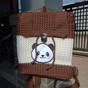 tas rajut ransel kalakter terbaru PANDA DRR-116