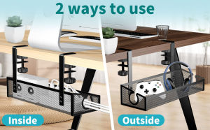 Cable Management Tray Under Desk Cable Organizer Hanging Storage Rack Cable Management Box Cord Organizer Wire Organizer Under Desk Storage Clip Holder Organizer with Desk Clamp for Home Office Computer Cord Storage