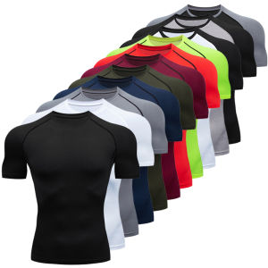 Mens Compression Shirts Summer Short Sleeves Tees T-shirt Gym Workout Fitness Running Tops Undershirts Baselayer Sportswear
