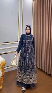 Laura Dress Ceruty Mix Brukat Gamis Wanita Simple Dan Elegan Dress Kondangan Dewasa Mewah Viral