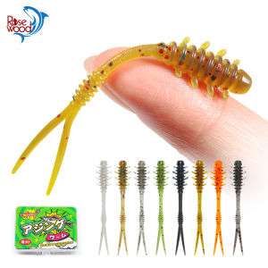 RoseWood Split Tail Ajing Worm Fishing Lure 55mm 0.3g TPR Soft Bait Light Game Double Color Artificial Plastic Rockfish Tackle