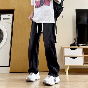 กางเกงยีนส์ทรงตรงเอวยางยืดสไตล์อเมริกันสำหรับผู้ชายและผู้หญิง กางเกงขายาวทรงหลวมสบายๆ ผ้าเดนิม ฤดูใบไม้ร่วง 2023