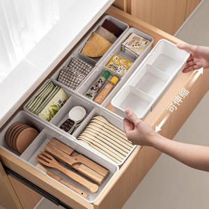 Plastic Drawer Organizer Tray with Dividers Expandable Storage Bins Kitchen Utensils Storage Box  Drawer Dividers