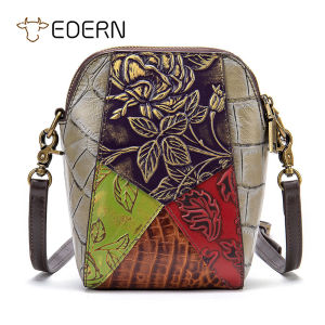 EDERN ใหม่ กระเป๋าสลิงผู้หญิง หนังแท้ กระเป๋าสะพายข้างสไตล์ชาติพันธุุกระเป๋าสะพายไหล่เล็ก คุณสมบัติใหญ่ ผู้หญิง