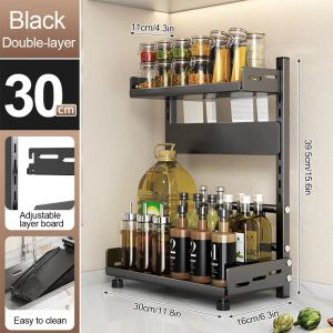 3 Tier Spice Storage Rack for Countertop Adjustable Spice Organization For Cabinet Kitchen Organizer Metal Shelf Black
