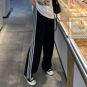 กางเกงกีฬาลำลองชาย กางเกงขายาวทรงตรงหลวมๆ ลายทางข้าง กางเกงขายาวฤดูใบไม้ผลิและฤดูร้อนสำหรับนักเรียน
