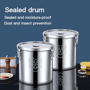 33L Visual Rice Dispenser 316 Stainless Food Container Juice Storage Bucket with Cover Leakproof Oil