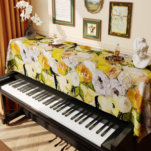 Rustic Velvet Piano Dust Cover Cloth Rose Series Oil Painting Design Countryside Flower Electronic Keyboard Dustproof Sheet