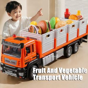 1:32 Fruit and Vegetable Transport Vehicle Toy Models Metal Diecast Container Trucks Toy Engineering Car Model Ornament for Boys