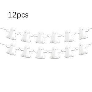 AFYPRTY White Cartoon Ghost Paper String Flag Garland Cute Ghost Bunting Halloween Decor Birthday Photo Background Party Decor