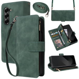 Premium Leather Business Phone Case For Samsung Galaxy Z Fold 7 Zipper Wallet Card Slots Magnetic Flip Cover For Z Fold 6 5 4 3