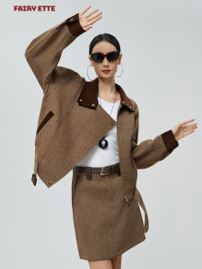 XIAODADEHUA | Retro Color Block Short Jacket and Skirt Set